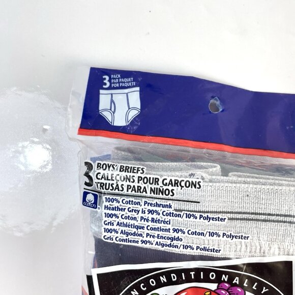 VTG Boys Fruit Of The Loom Briefs 3X 3 Pack Preshrunk Cotton Underwear 2000 Y2K - Picture 3 of 6